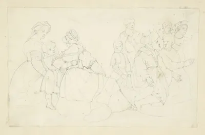 Two Women And A Boy And A Group Of Men And Boys