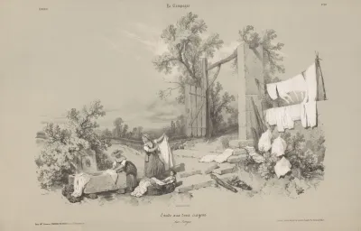 Two Women And A Girl Are Doing Laundry Outside