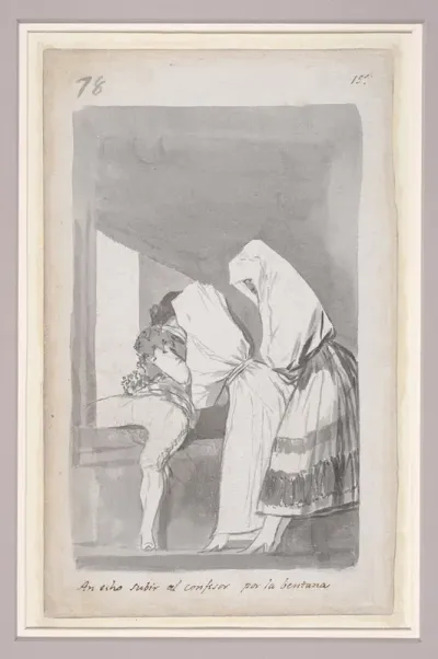 Two Women Helping A Confessor To Climb Through A Window