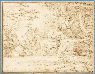 Two Women Resting And Two Satyrs Dancing