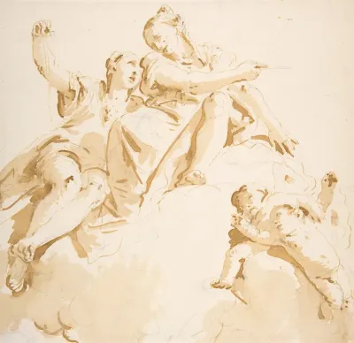 Two Women Seated On A Cloud And Two Putti