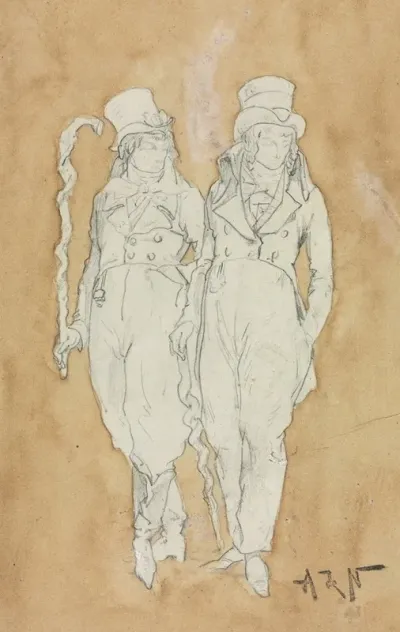 Two Young Men Of Fashion Standing