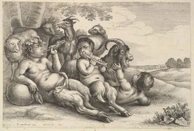 Two Young Satyrs And A Boy