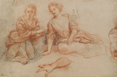 Two Young Women Seated On The Ground Recto