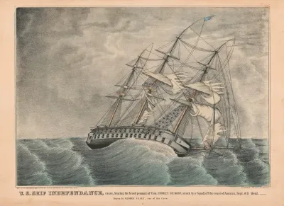 U S Ship Independance Razee Bearing The Broad Pennant Of Com Charles Stewart Struck By A Squall Off The Coast Of America Sept 8th 1842