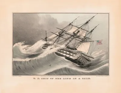 U S Ship Of The Line In A Gale