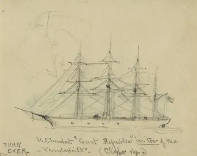 U S Transport Great Republic In Tow Of The Vanderbilt Clipper Rig