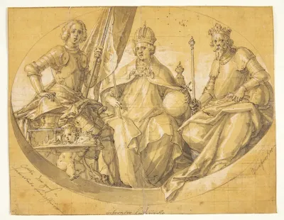 Udkast Til Et Ovalt Loftsmaleri Forestillende Kongerne Otto Den Store 912 973 Ludvig Den Rige 1417 1479 Og Ruprecht 1352 1410