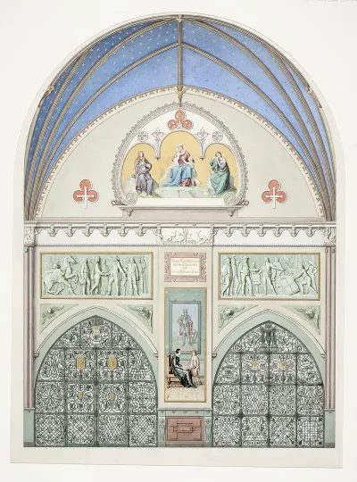 Udkast Til Hvaelvingens Dekoration I Christian Ivs Kapel I Roskilde Domkirke I Midten Christian Iv Som Barn Herover To Friser Med Scener Fra Kongens Liv