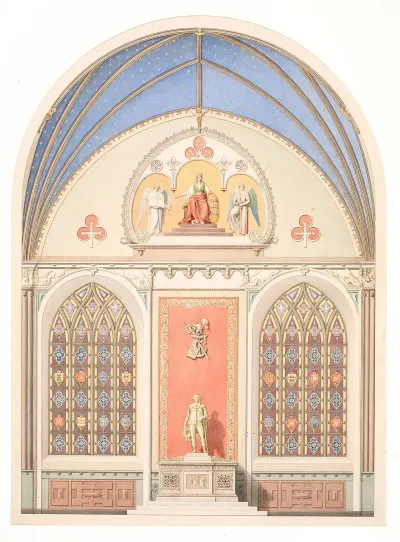 Udkast Til Hvaelvingens Dekoration I Christian Ivs Kapel I Roskilde Domkirke Udsmykning I Midten Med Statue Af Christian Iv