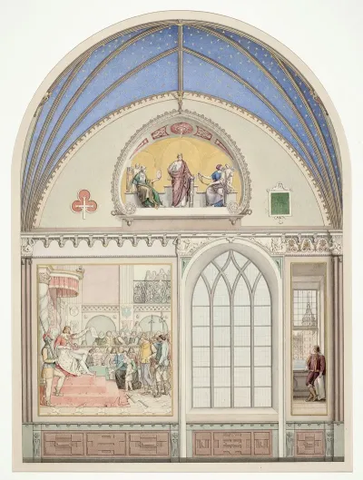 Udkast Til Hvaelvingens Dekoration I Christian Ivs Kapel I Roskilde Domkirke Udsmykning T V Med Chr Iv Som Dommer