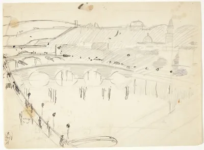 Udsigt Fra Et Vindue Ved Lungarnoen Over Floden Mod Santo Spirito Og San Miniatohojderne Firenze