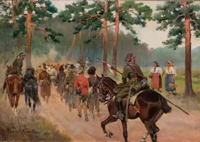 Uhlans Escorting Captives Down A Forest Track
