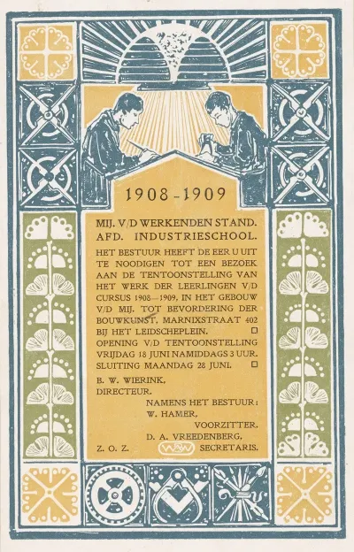 Uitnoodigingskaart Voor Een Tentoonstelling Van De My Vd Werkenden Stand Afd Industrieschool