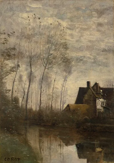 Un Coin De Riviere Avec Maison Et Peupliers