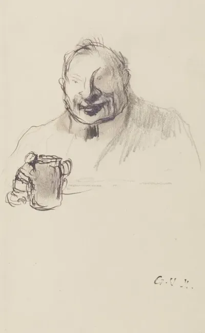 Un Homme En Buste Tenant Un Verre Dans La Main Droite