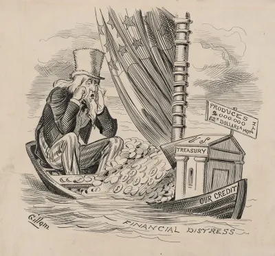 Uncle Sam And The U S Treasury Aboard Boat Our Credit Sink Into Sea Of Financial Distress