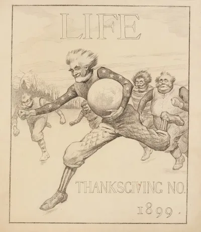 Uncle Sam As A Football Player Is Running With The Ball