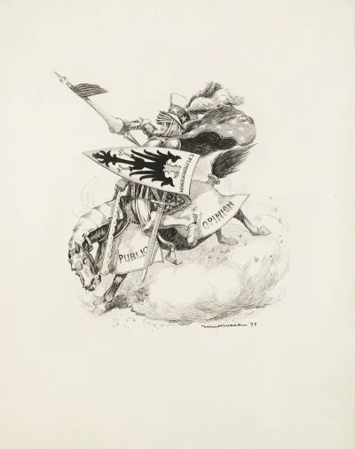 Uncle Sam As A Knight Riding A Horse Armored In Public Opinion And Carrying A Shield Reading E Pluribus Unum