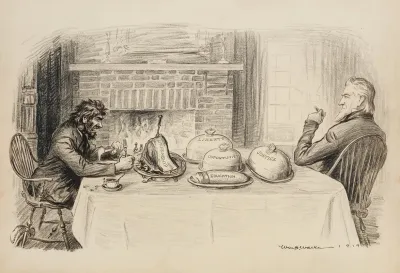 Uncle Sam At A Dinner Table With A Man Representing A Bolshevist