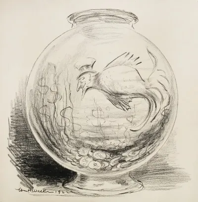 Uncle Sam Depicted As A Fish In A Bowl With Coins At The Bottom Instead Of Gravel