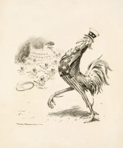 Uncle Sam Depicted As A Proud Rooster And The Monroe Doctrine As His Hen