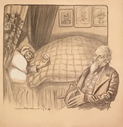 Uncle Sam Sits Smiling At The Bedside Of A Sick Man Representing The Monroe Doctrine