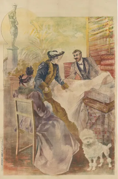 Une Jeune Femme Touche Letoffe Et Une Plus Agee Est Assise Sur Une Chaise Avec Un Caniche Blanc A Ses Cotes