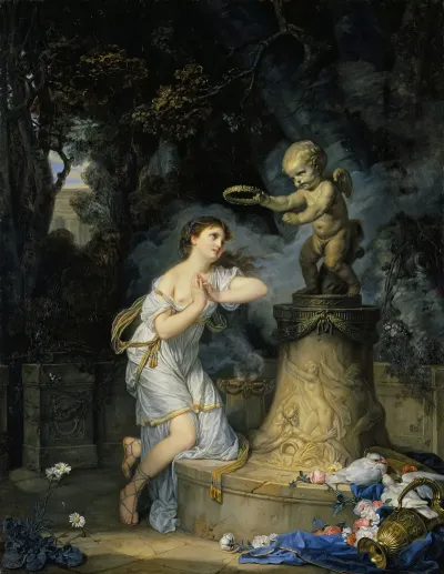 Une Jeune Fille Qui Fait Sa Priere Au Pied De Lautel De Lamour A Young Woman Praying At The Altar Of Love