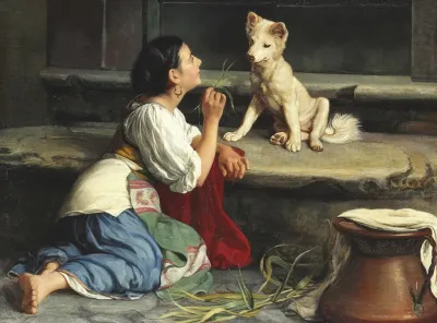 Ung Italienerinde Der Leger Med En Hund