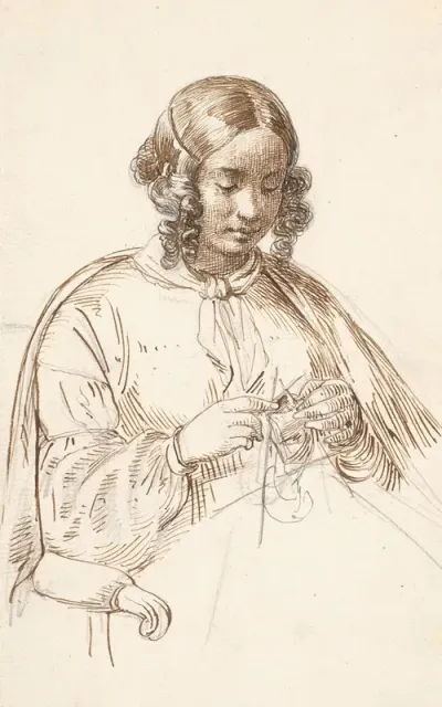 Ung Strikkende Dame Halv Figur