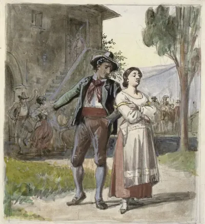 Ungt Par Der Er Uenige I Baggrunden Dansende Foran Et Hus
