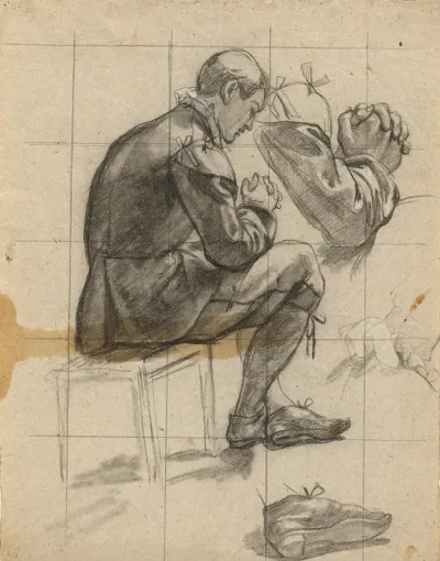 Unidentified Figure Sketch For Signing Of The Compact In The Cabin Of The Mayflower