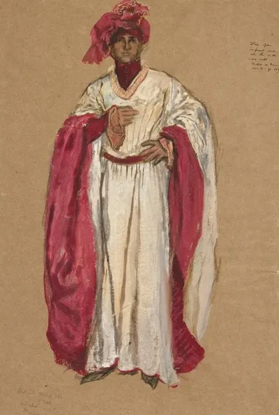 Unidentified Man In A Red Robe Costume Sketch For King Richard Ii