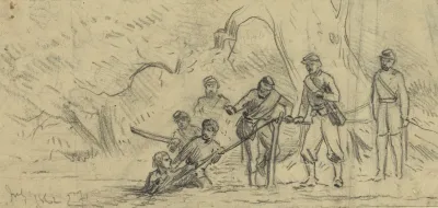 Union Soldiers Crossing The North Fork Of The Rappahannock On A Roap Bridge
