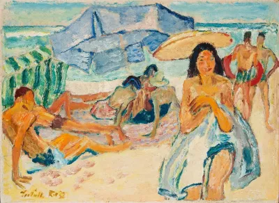 Unter Dem Blauen Schirm An Der Copacabana In Rio