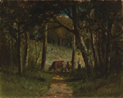 Untitled Cows On Path In Forest