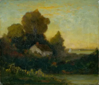 Untitled House In Woods Near Lake