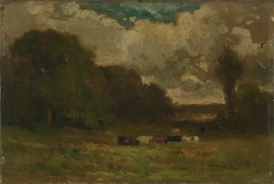 Untitled Landscape With Cows And Trees