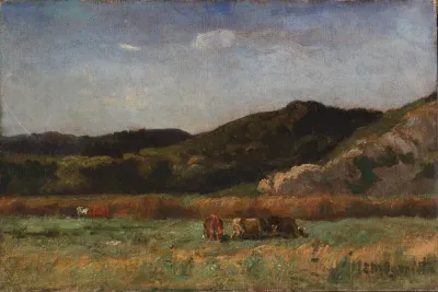 Untitled Landscape With Cows Grazing Hills