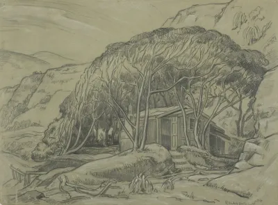 Untitled Landscape With Shed And Trees
