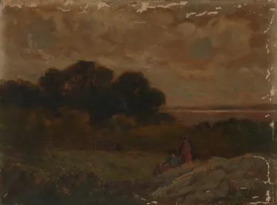 Untitled Landscape With Two Women Reclining On Rocks