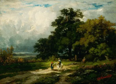 Untitled Man On Horse With Woman And Dog