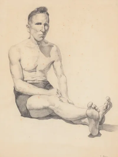 Untitled Man Seated In Bathing Suit