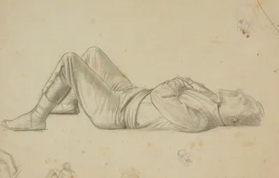 Untitled Study Of Reclining Man Preparatory Drawing For The Marriage At Cana