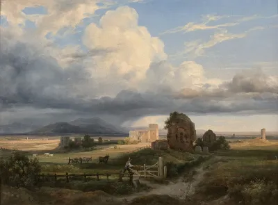 Vacher Et Son Troupeau Dans La Campagne Romaine Dans Les Environs De La Via Appia