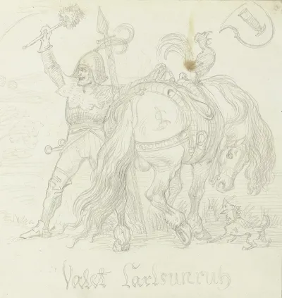 Valet Karlsunruhe Ritter Mit Seinem Pferd Zuruckweichend