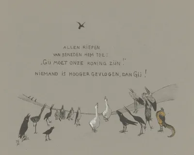 Vanaf De Grond Kijkt Een Groep Vogels Op Naar Een Biddende Arend