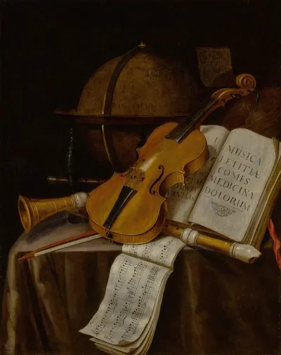Vanitas Still Life With A Violin Recorders Music Manuscripts And A Globe