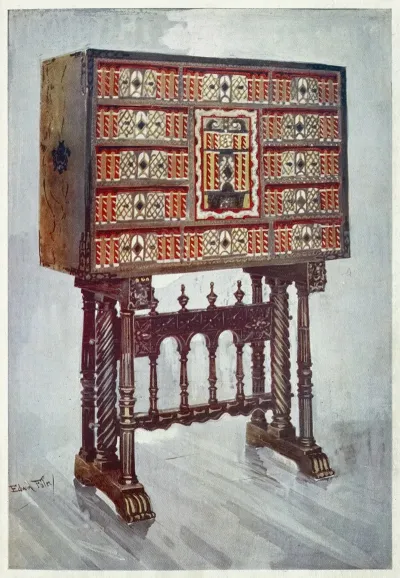 Vargueno Cabinet Of Chestnut Ivory Etc Painted And Gilt With Wrought Iron And Steel Mounts